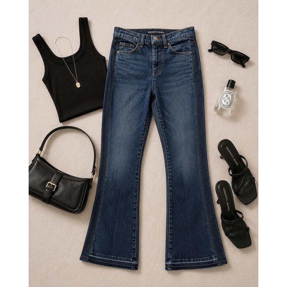Veronica Beard Carly Kick Flare High-Rise Jeans Tuxedo Stripe Waist 24, 00